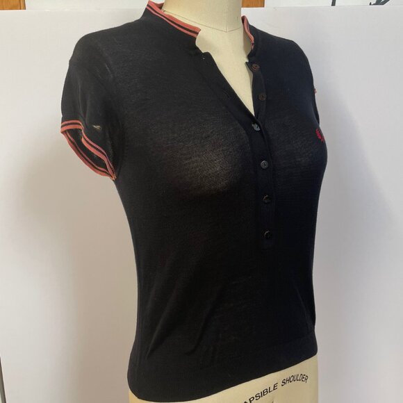 Fred Perry Amy Winehouse semi-sheer short-sleeved silk & cotton top US 8/UK 12 - Picture 2 of 7